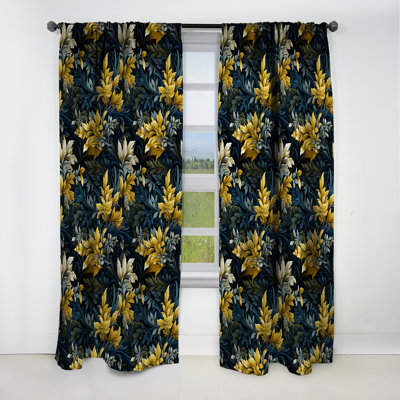 Motif de plantes tropicales jaunes et noires - Rideau floral - Rideau occultant en velours - 1 panneau
