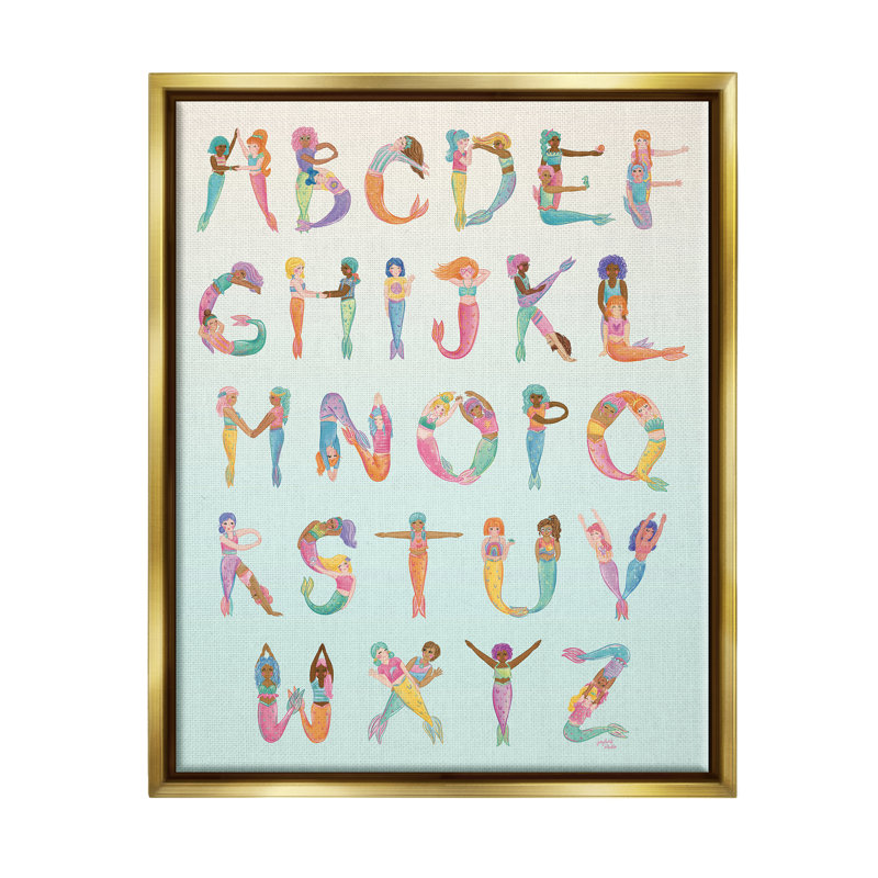 «Mermaid Alphabet Letters» par Joylark Studio, H 21 po x l 17 po x P 1,7 po, Cadre flottant métallique doré