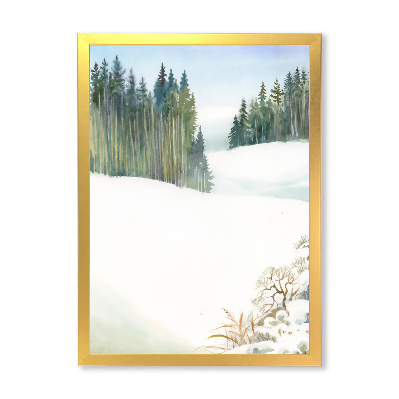 «Pine Forest In Snowy Winter Landscape», reproduction de photo sur toile, H 40 po x l 30 po x 1,5 po, Encadrement doré