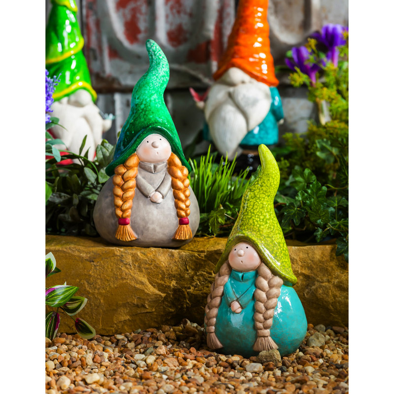 Statue de jardin gnome en céramique Dewan, Bleu sarcelle