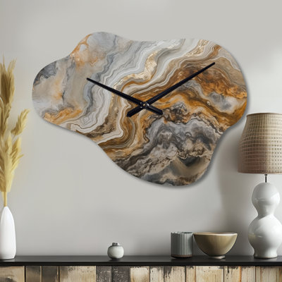 Horloge asymétrique en métal Yager Gold and Grey A Marble Effect II - Marble