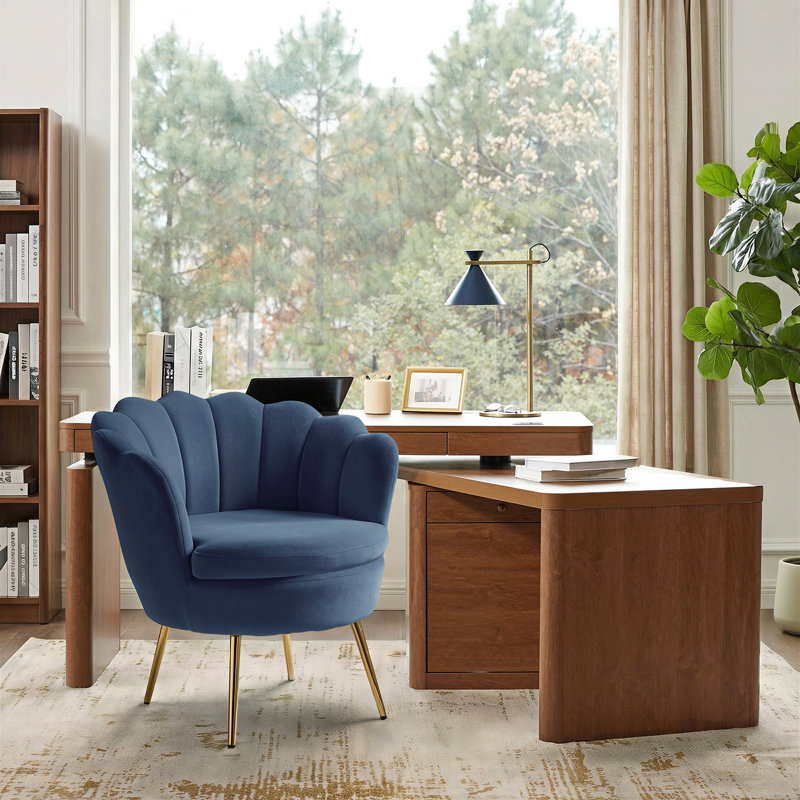 Chaise de travail en velours avec design ergonomique Louise, Bleu ardoise
