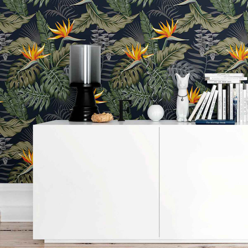 Rouleau de papier peint auto-adhésif L 8,5 pi x l 24 po Flower and Tropical Leaves