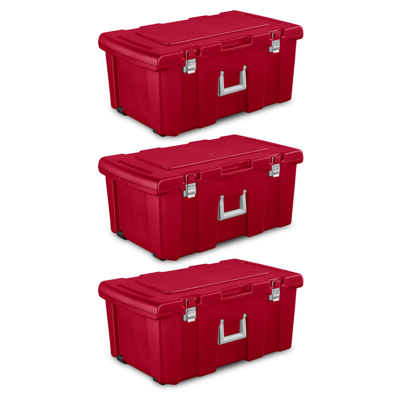 Rolling storage locker, Sterilite plastic utility container, Rouge, 3