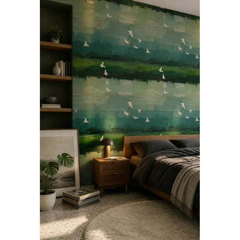 Oiseaux en vol, papier peint abstrait mural Moody, Peler et coller