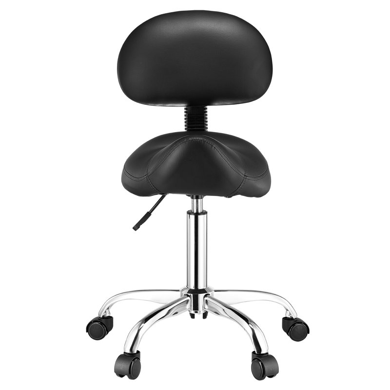 Tabouret pivotant à dossier réglable en cuir synthétique noir