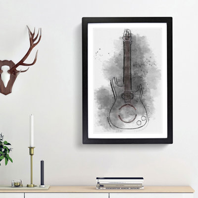 Neon Electric Guitar in Abstract - Framed Print