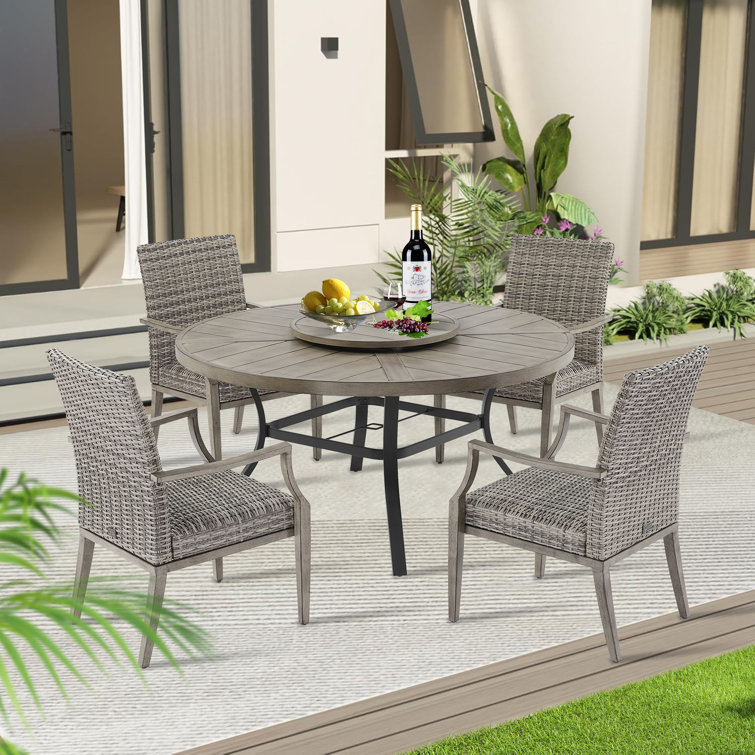 Patio 60" Round Dining Set With Removable Lazy Susan And Umbrella Hole