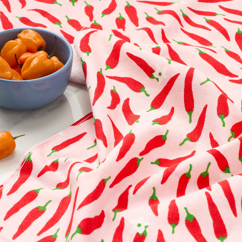 Kate Spade New York Hot Hot Hot Peppers And Spring Time Dot Kitchen Towel Set, 17"x28", Red