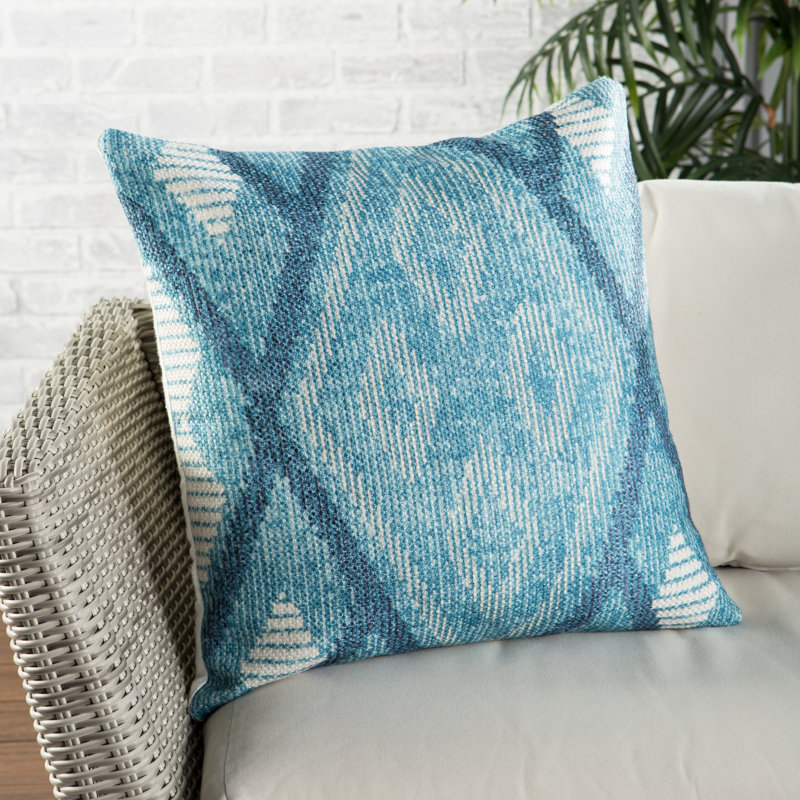 Blue and White Embroidered Square Polyester Throw Pillow