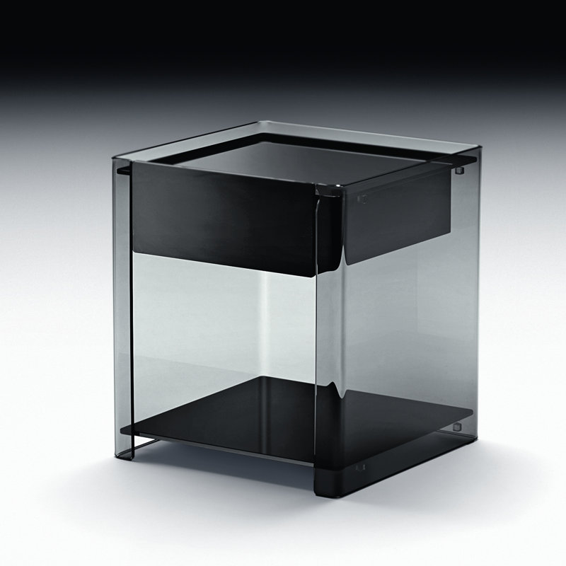 Oxbow 45cm W Glass Bedside Table, Smoked/Black