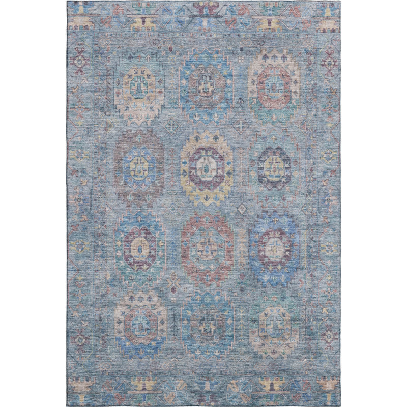 Premium Machine Washable Mayfield AMF2227 Panel Rug, Blue, 2'6" x 3'10"