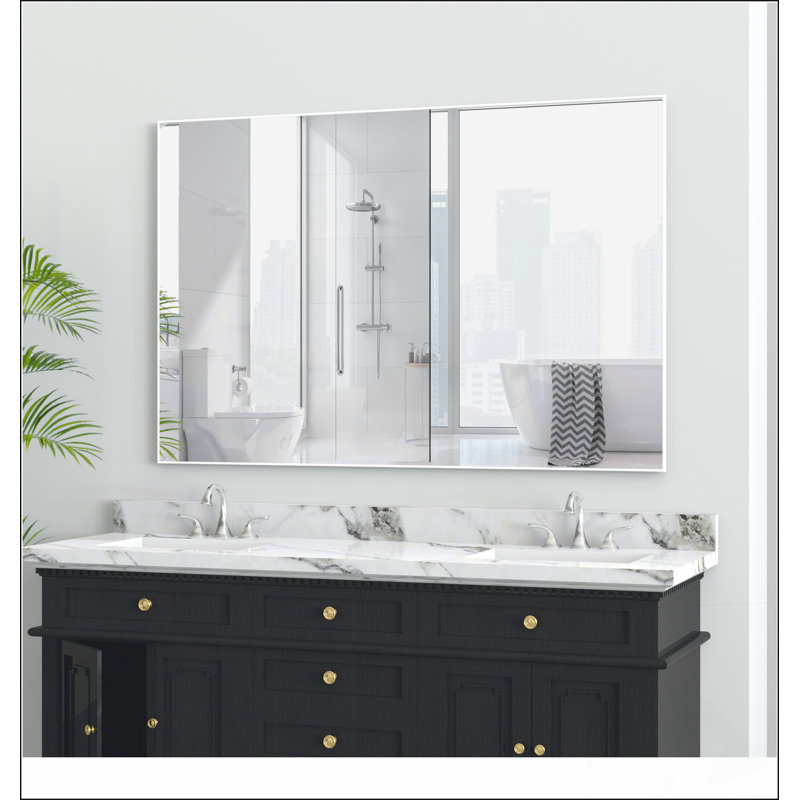 Miroir de salle de bain rectangulaire moderne surdimensionné de 48 po x 32 po avec cadre blanc, idéal pour rehausser l'espace et le style dans n'importe quelle pièce