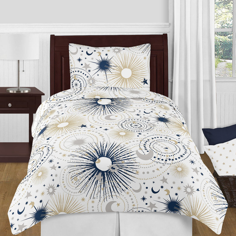Celestial Blue and Gold Microfiber Twin Bedding Set