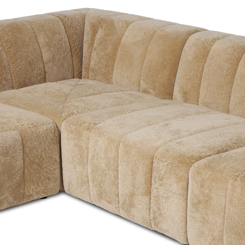 Curteria Upholstered 160 " Genuine Fur U-Shaped Sofa & Chaise, Right Hand Facing
