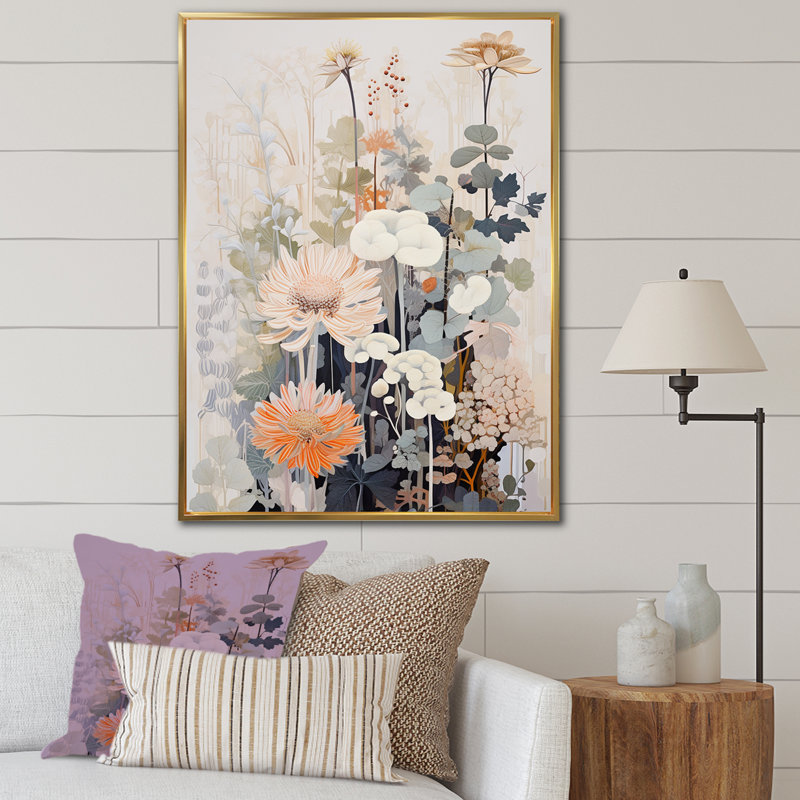 Floral kaléidoscope harmonie sur toile, H 32 po x l 16 po x P 1 po, Cadre flottant doré