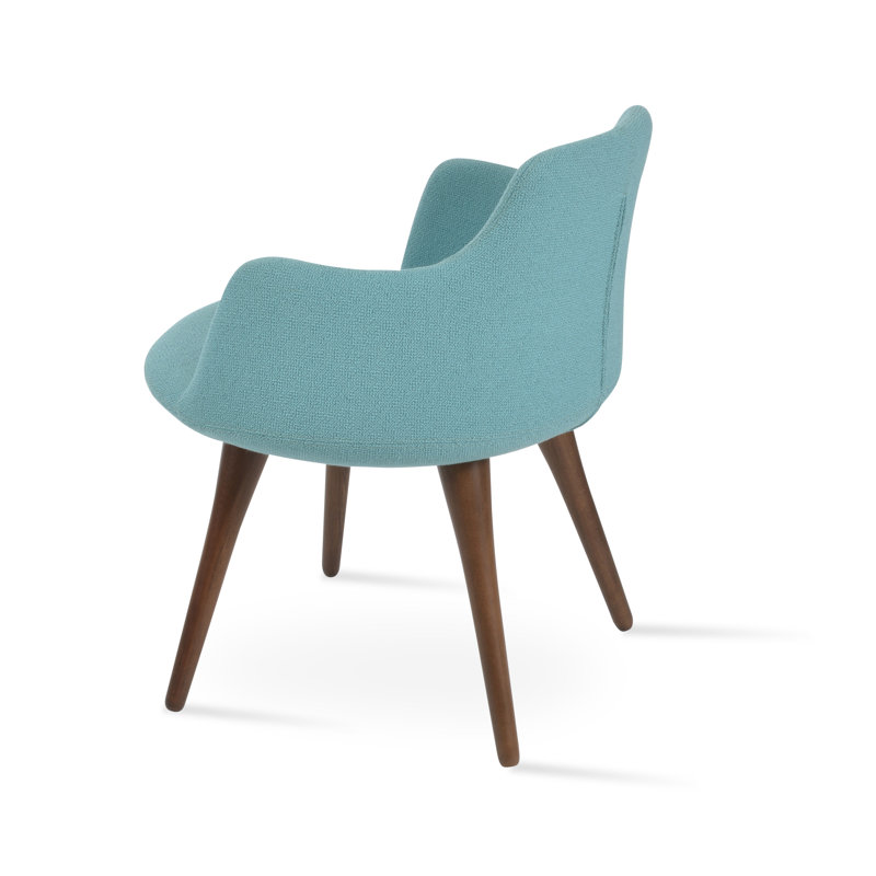 Dervish Metal Solid Back Arm Chair, Green Boucle Wool