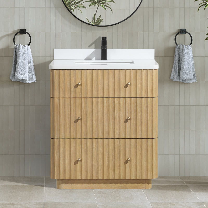 La Jolla 30'' Single Bathroom Vanity With Engineered Stone Top, Oak
