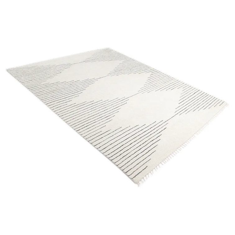 Thurman Geometric Hand-Knotted Area Rug in Parchment/Gray