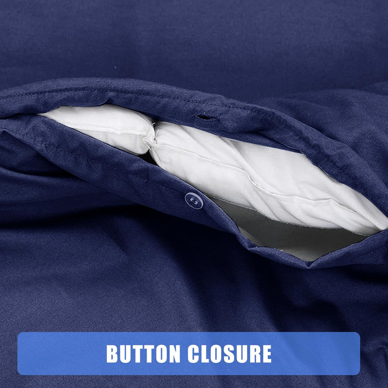 Cotton Blend Duvet Cover Set with Pillowcases, Navy/White, Double Duvet Cover + 2 Pillowcases