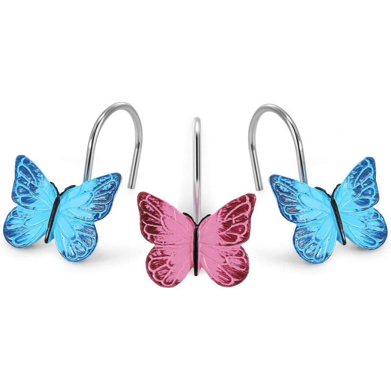 Blue and Red Butterfly Resin Shower Curtain Hooks