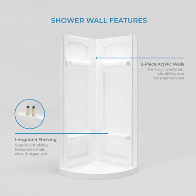 Breeze 33 in. L x 33 in. W x 77 in. H Round Corner Shower Kit in Matte Black, Clear Sliding Door, Walls, and Pan