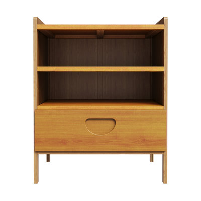 Bamboo Nightstand with Drawer, 2 Open Storage Compartments