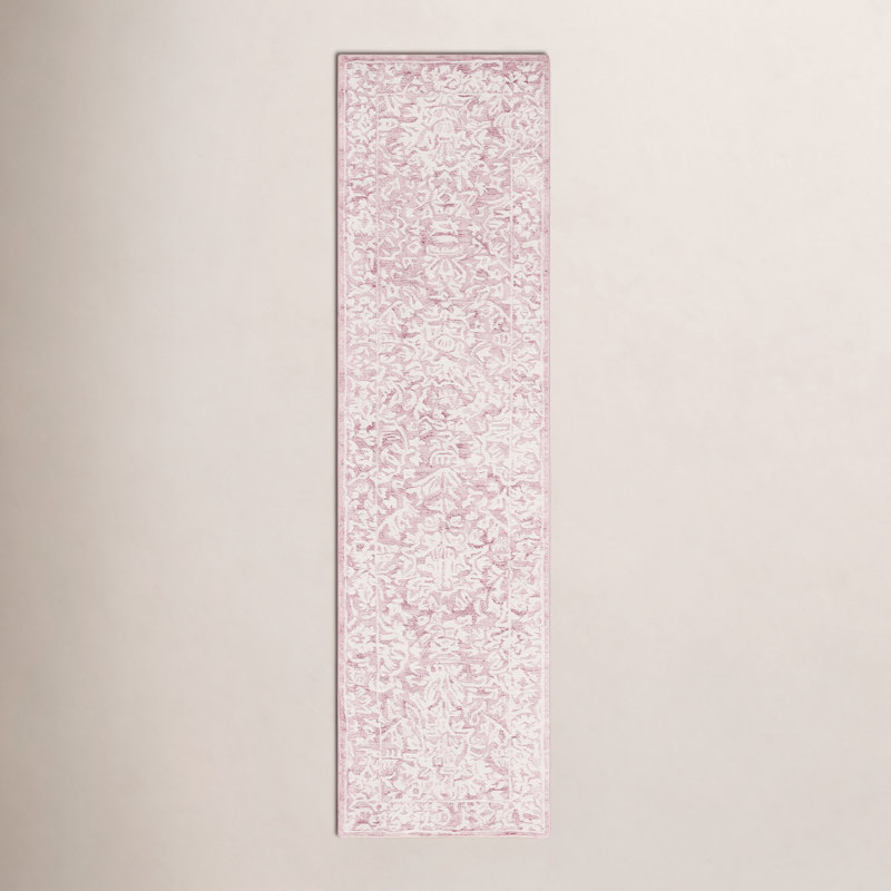 Teasdale Oriental Handmade Tufted Wool Area Rug in Pink/Ivory, Runner 2'3" x 9'