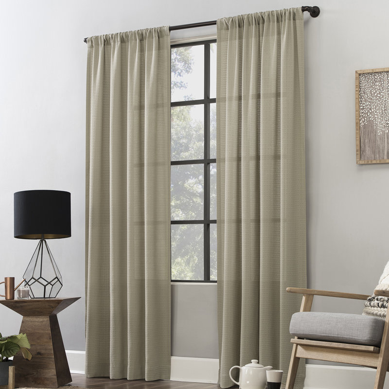 Panneau de rideau simple semi-diaphane avec passe-tringle Waffle, L 52 po x L 96 po, gris
