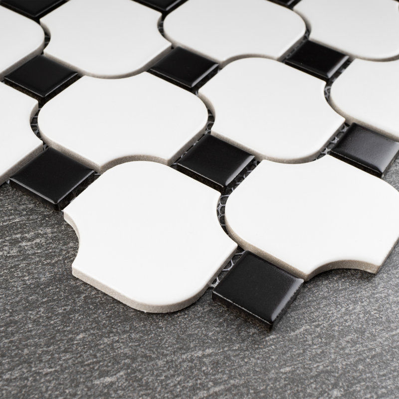 Supreme Tile Porcetile Dot 10.52 in. x 10.52 in. Geometric Matte Porcelain Mosaic Wall and Floor Tile, White/Black
