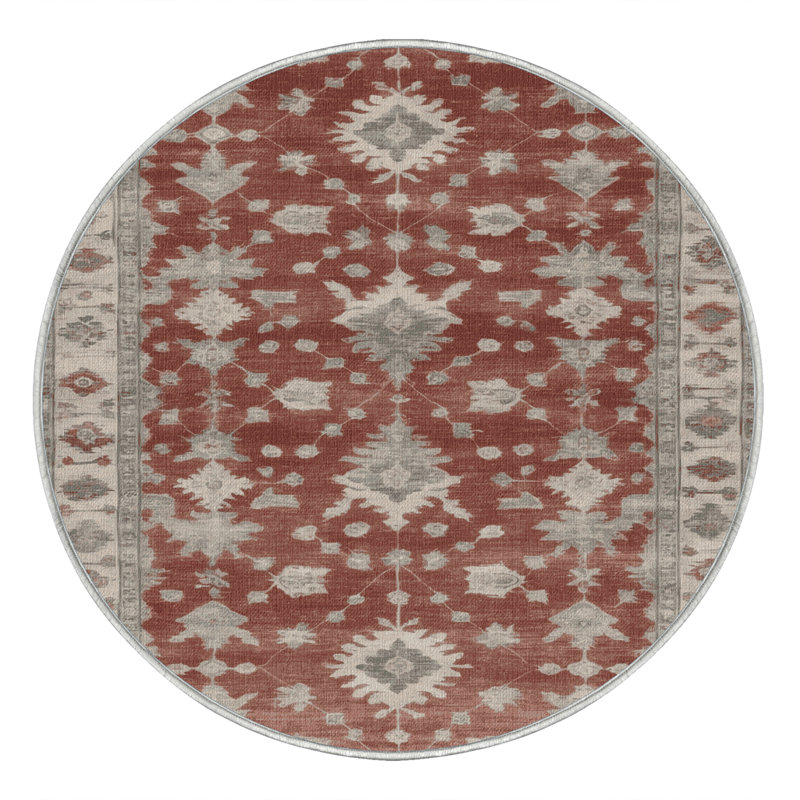 Tapis beige surteint lavable à la machine, Rond 5 pi