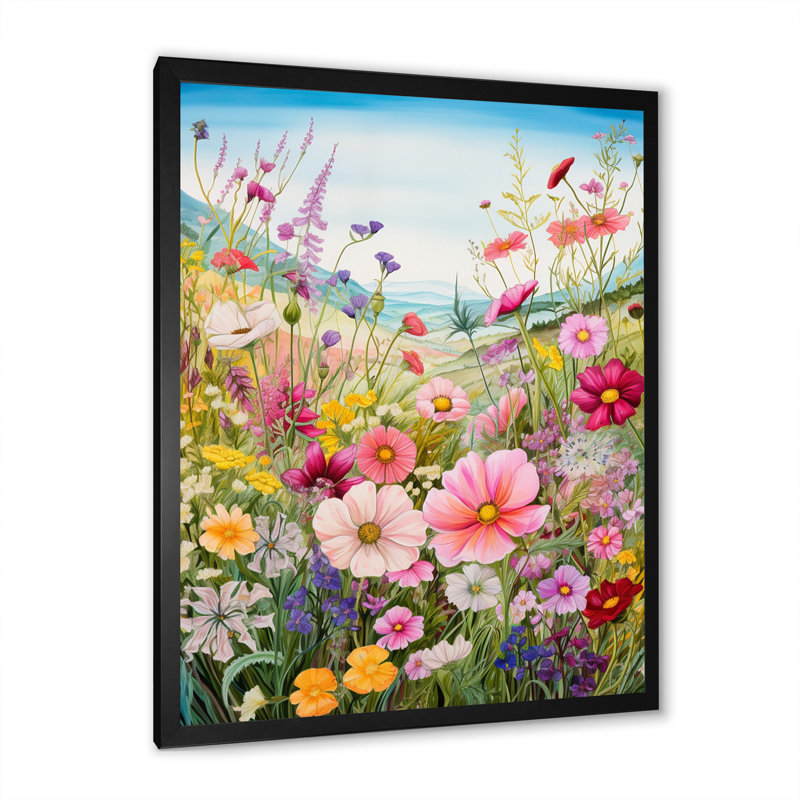 Célébration de fleurs sauvages printanières sur toile, Cadre simple noir, H 32 po x l 24 po x P 1 po