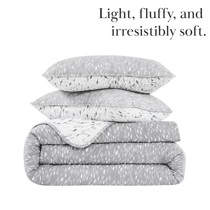 Botanical Leaves Collection Reversible 6 Piece oversized Quilt Set by Southshore Fine Linens, Gray