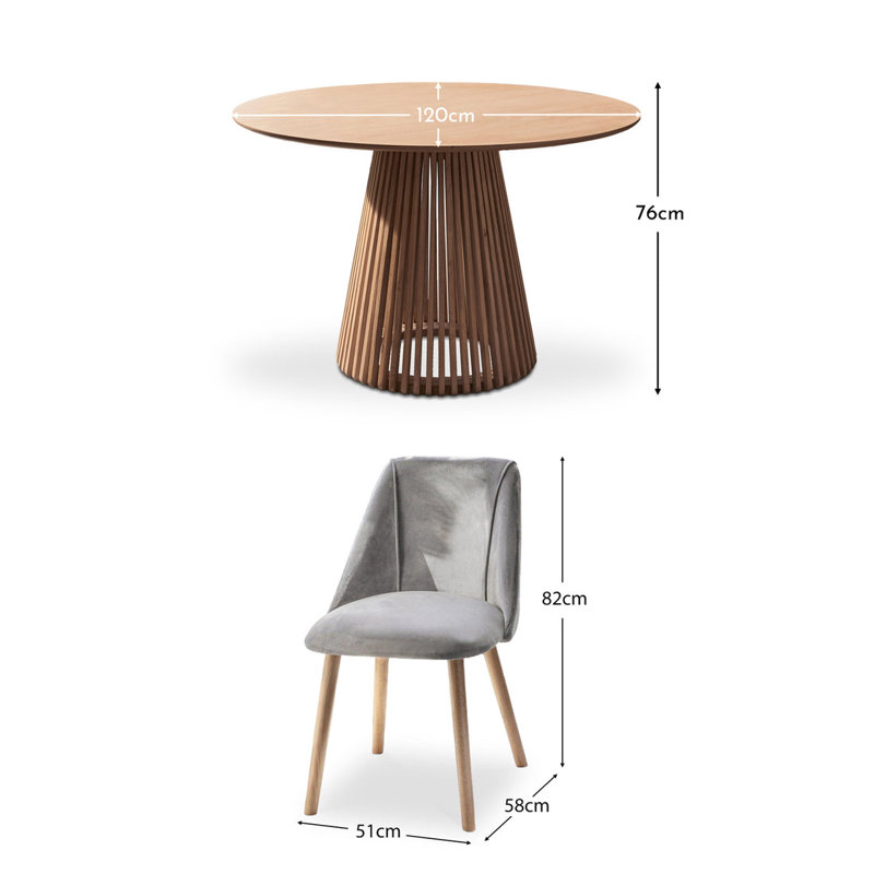 Willow Oak Dining Table Set - 4 Seater - Freya Mist Grey Dining Chairs - Whitewash Legs