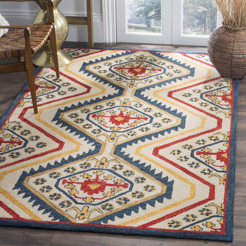 Tapis géométrique en laine touffeté à la main Deyoung, Rectangle de 5 pi x 8 pi