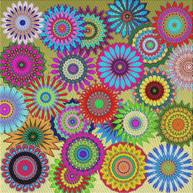 Tapis jaune/bleu/rouge tissé à la machine, Carré 3 pi