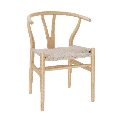 Fauteuils de salle à manger Wishbone en frêne massif, dossier en Y, ensemble de 2, sièges en corde de papier tressée à la main, structure noire et corde naturelle