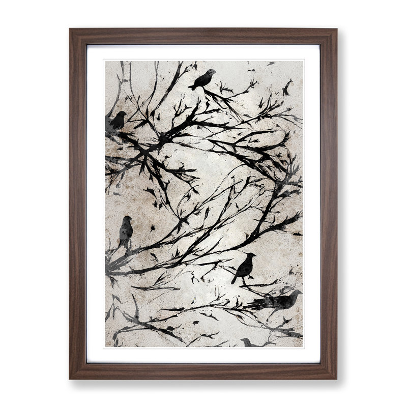 Resting Birds - Wall Art, 66cm H x 48cm W, Walnut Framed, White