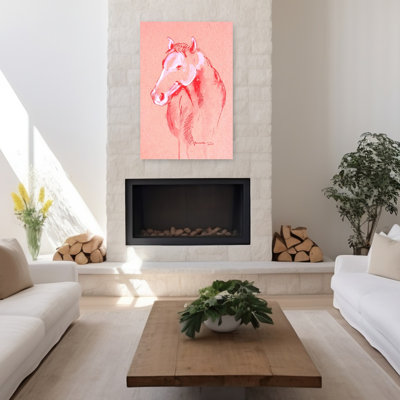 Red Horse Sketch Elegant Minimalist Modern Horse Portrait Wall Art Print 1 Piece Wrapped Canvas Wall Art