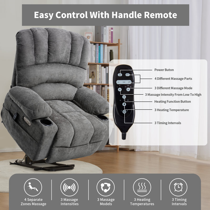 Fauteuil inclinable électrique Power Lift pour personnes âgées, Gris clair