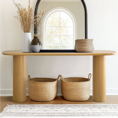 70" Oval Console Table With Natural Solid White Oak Veneer