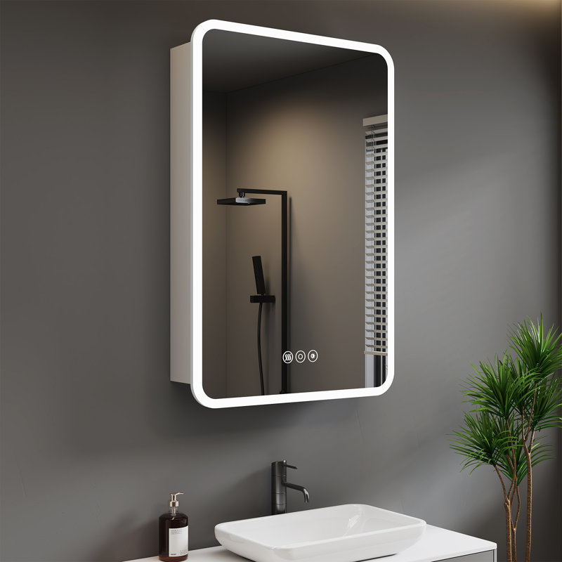 Cynethia Surface/Recessed Mount Rounded Edge Medicine Cabinet with Mirror and 3 Color Temperatures LED Lighting,Anti-Fog,3 Sliding Adjustable Glass Shelves