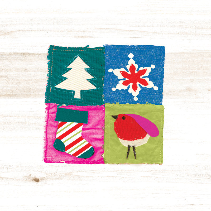 Colorful Stitched Christmas - Wrapped Canvas Painting, 91cm H x 91cm W x 3.8cm D