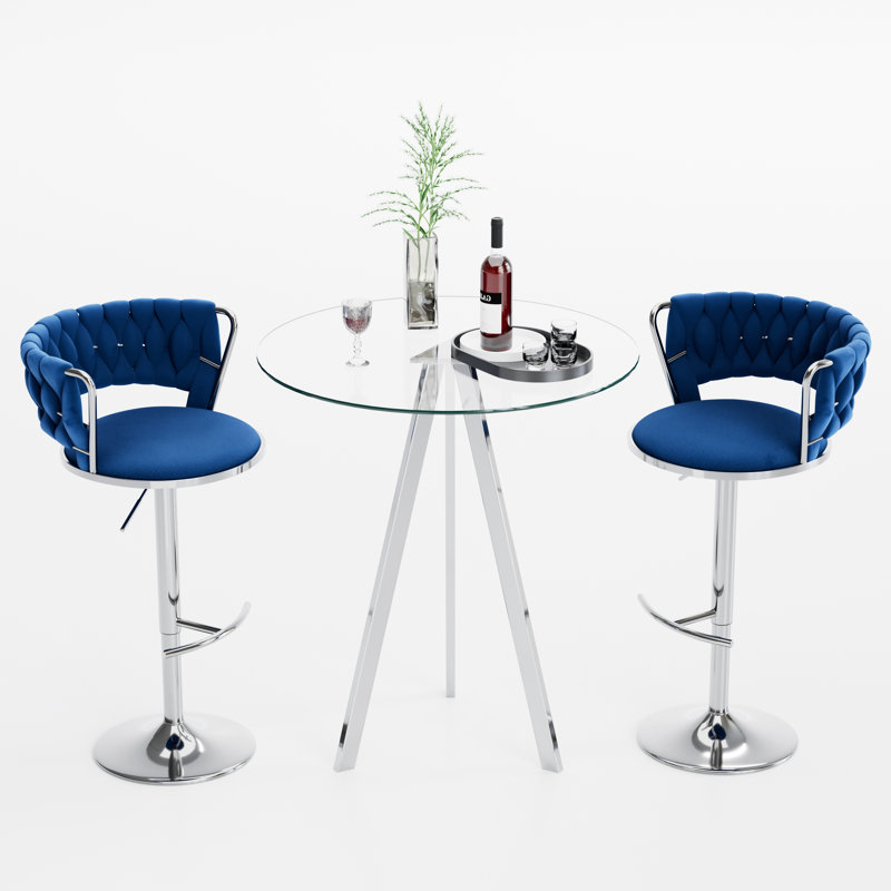 Ensemble de table de bar et tabouret 3/5 pièces Modern Luxury, 3 pièces: table, 2 chaises, Bleu / Argent, Argent