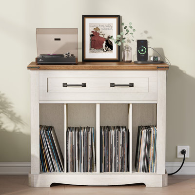 Grande table de bout avec support pour tourne-disque et support audio