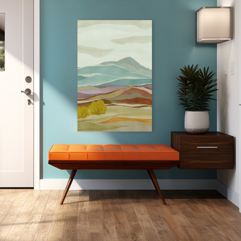 Paysage de montagne abstrait, paysage paisible de montagne, art mural, 48" H x 32" W