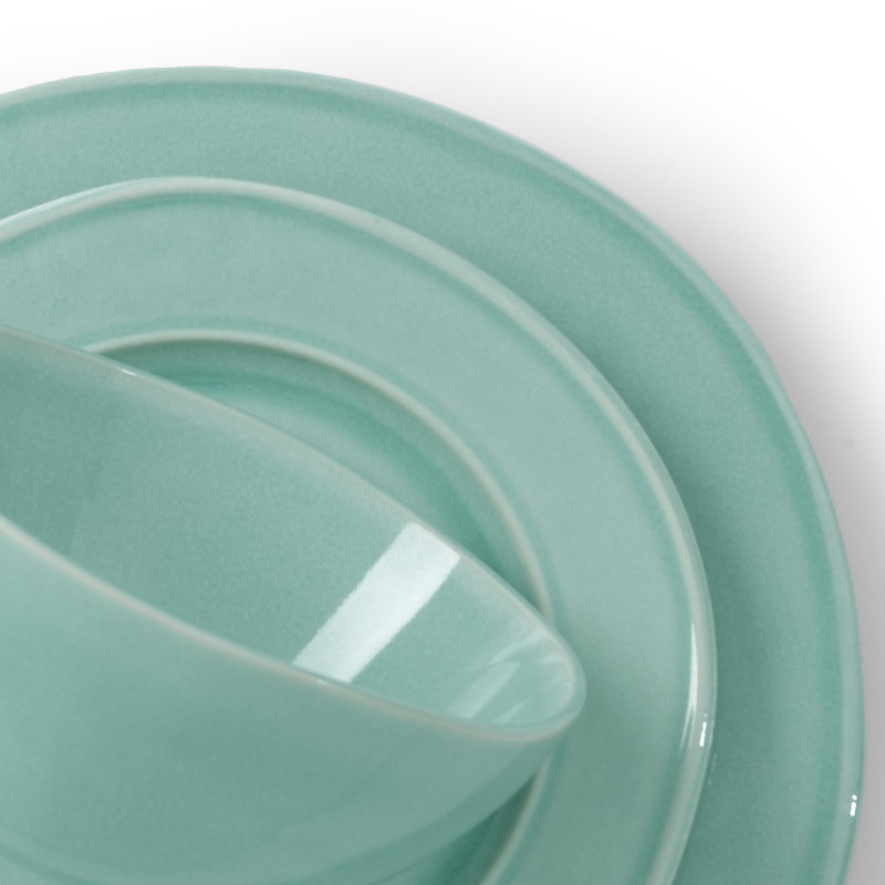 12 piece Stoneware Dinnerware Set - Service for 4, Mint Green