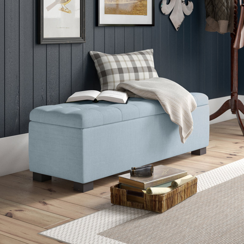 Mesina Polyester Blend Upholstered Storage Bench, Light Blue