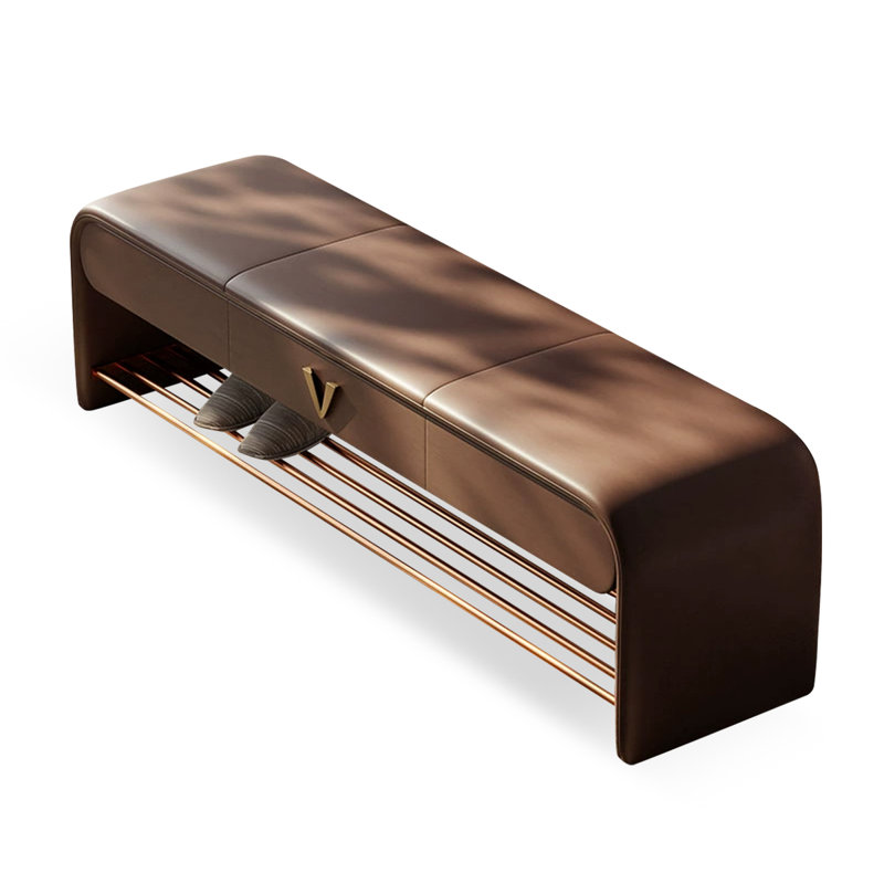 Banc de rangement rembourré pour chaussures, Café