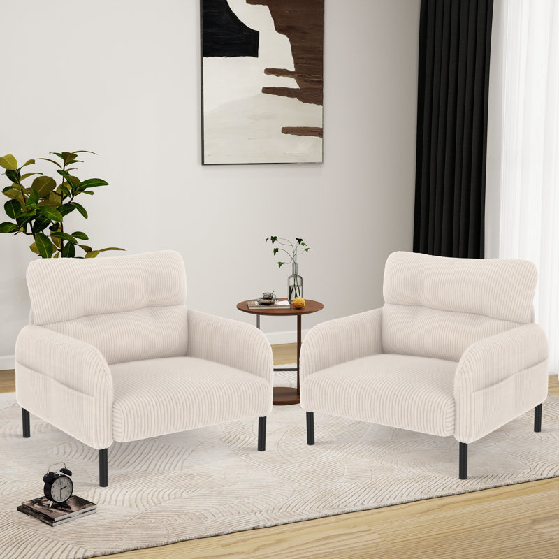 Ensemble de 2 fauteuils en velours côtelé avec pieds en métal Corduroy, Beige